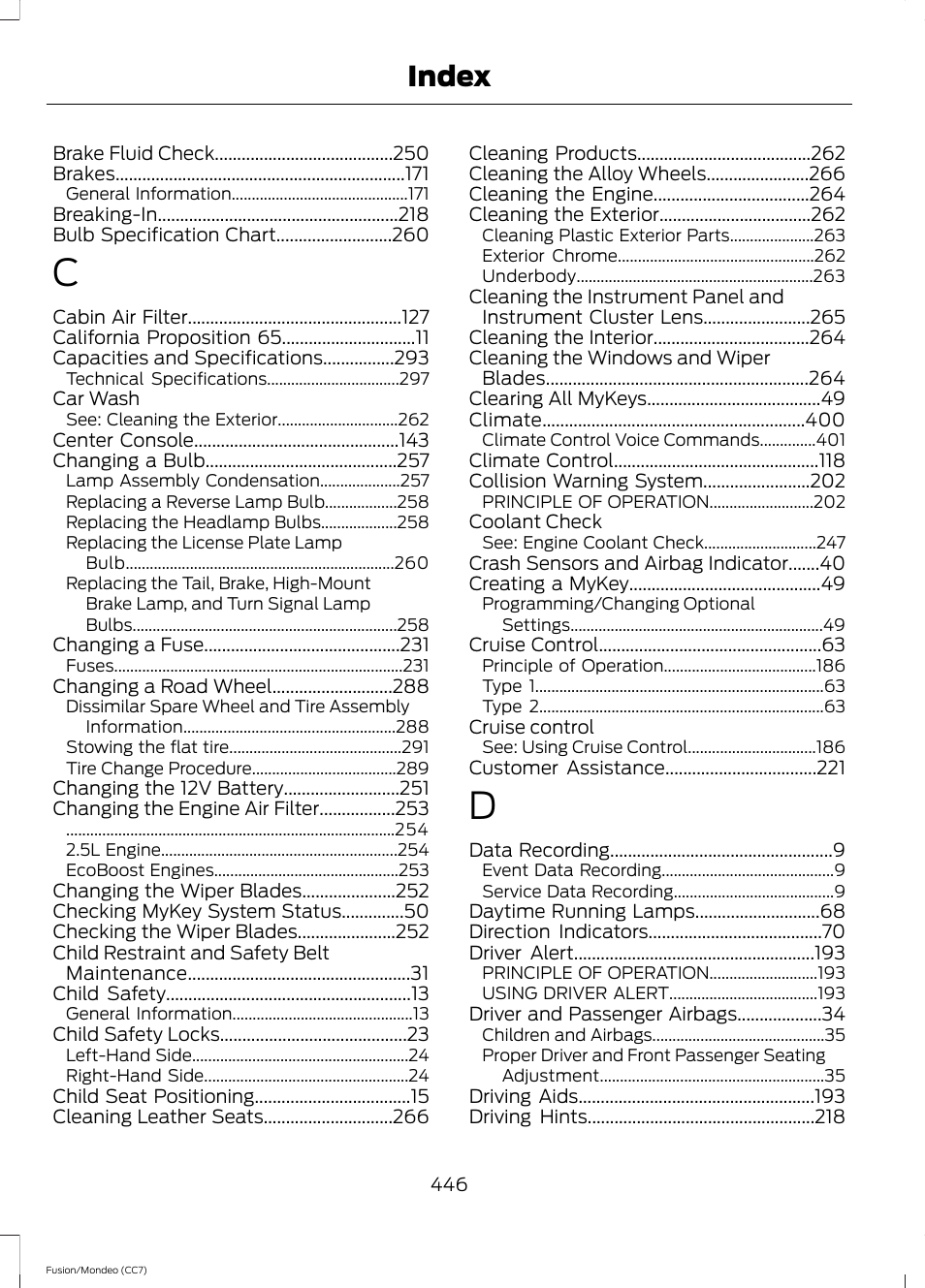 Index | FORD 2013 Fusion v.3 User Manual | Page 449 / 458