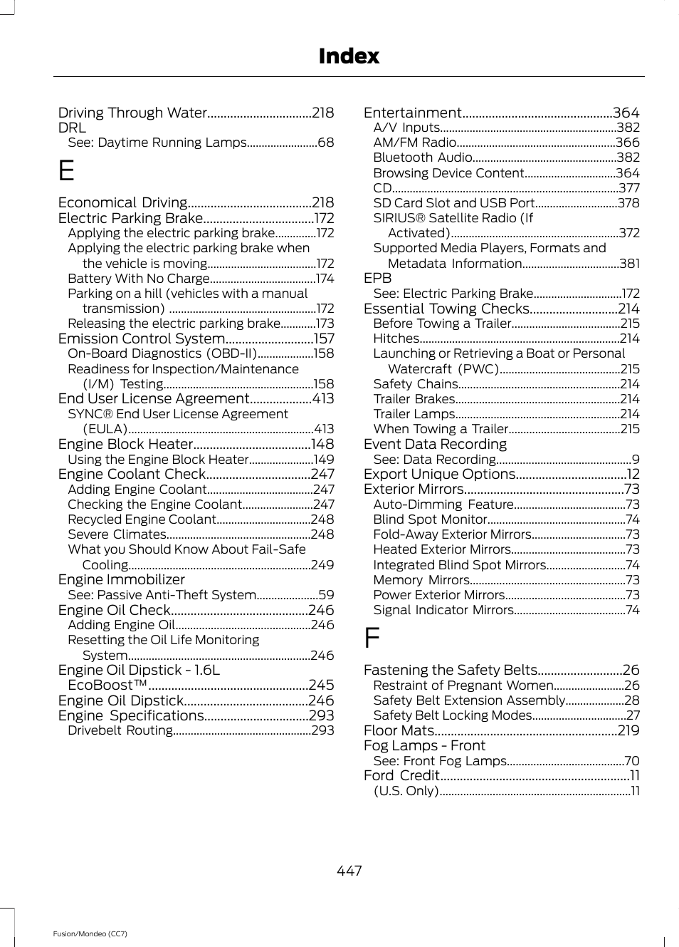 Index | FORD 2013 Fusion v.3 User Manual | Page 450 / 458