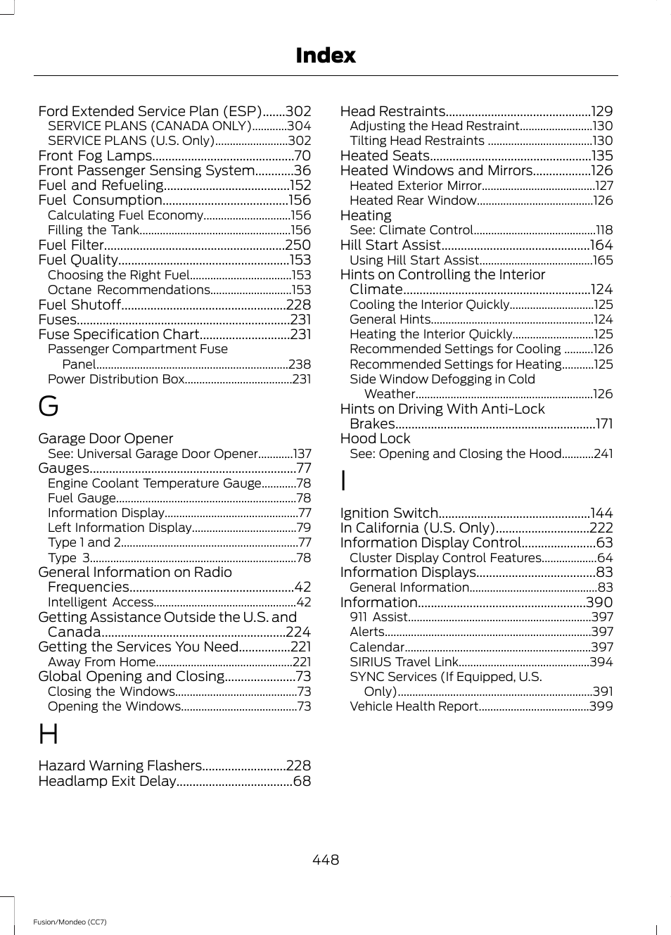 Index | FORD 2013 Fusion v.3 User Manual | Page 451 / 458