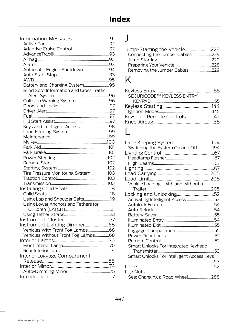 Index | FORD 2013 Fusion v.3 User Manual | Page 452 / 458