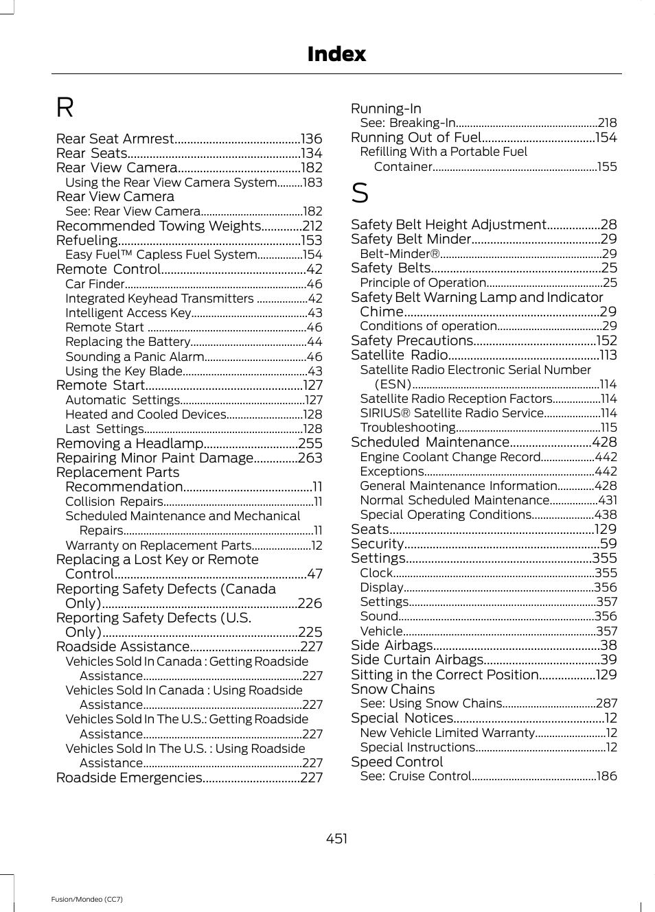 Index | FORD 2013 Fusion v.3 User Manual | Page 454 / 458