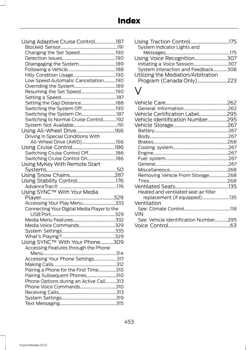 Index | FORD 2013 Fusion v.3 User Manual | Page 456 / 458