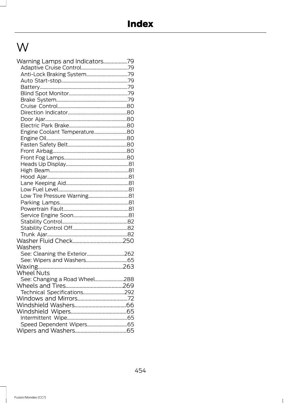 Index | FORD 2013 Fusion v.3 User Manual | Page 457 / 458