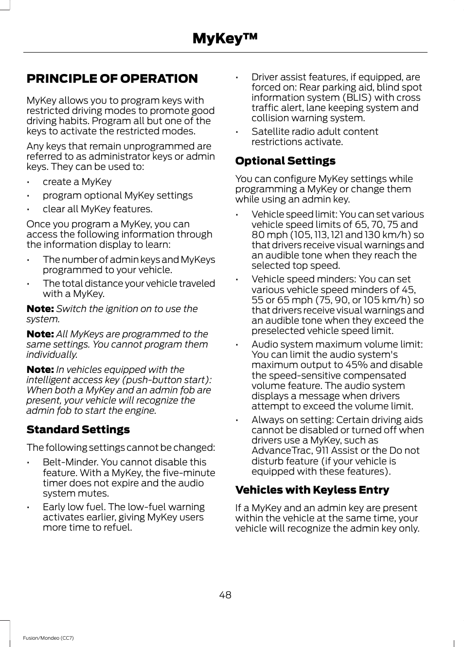Mykey, Principle of operation | FORD 2013 Fusion v.3 User Manual | Page 51 / 458