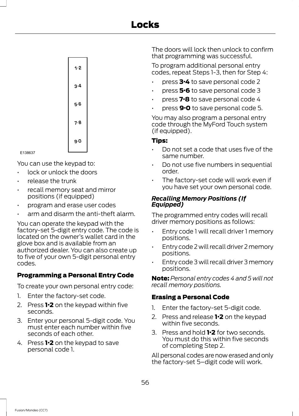 Locks | FORD 2013 Fusion v.3 User Manual | Page 59 / 458