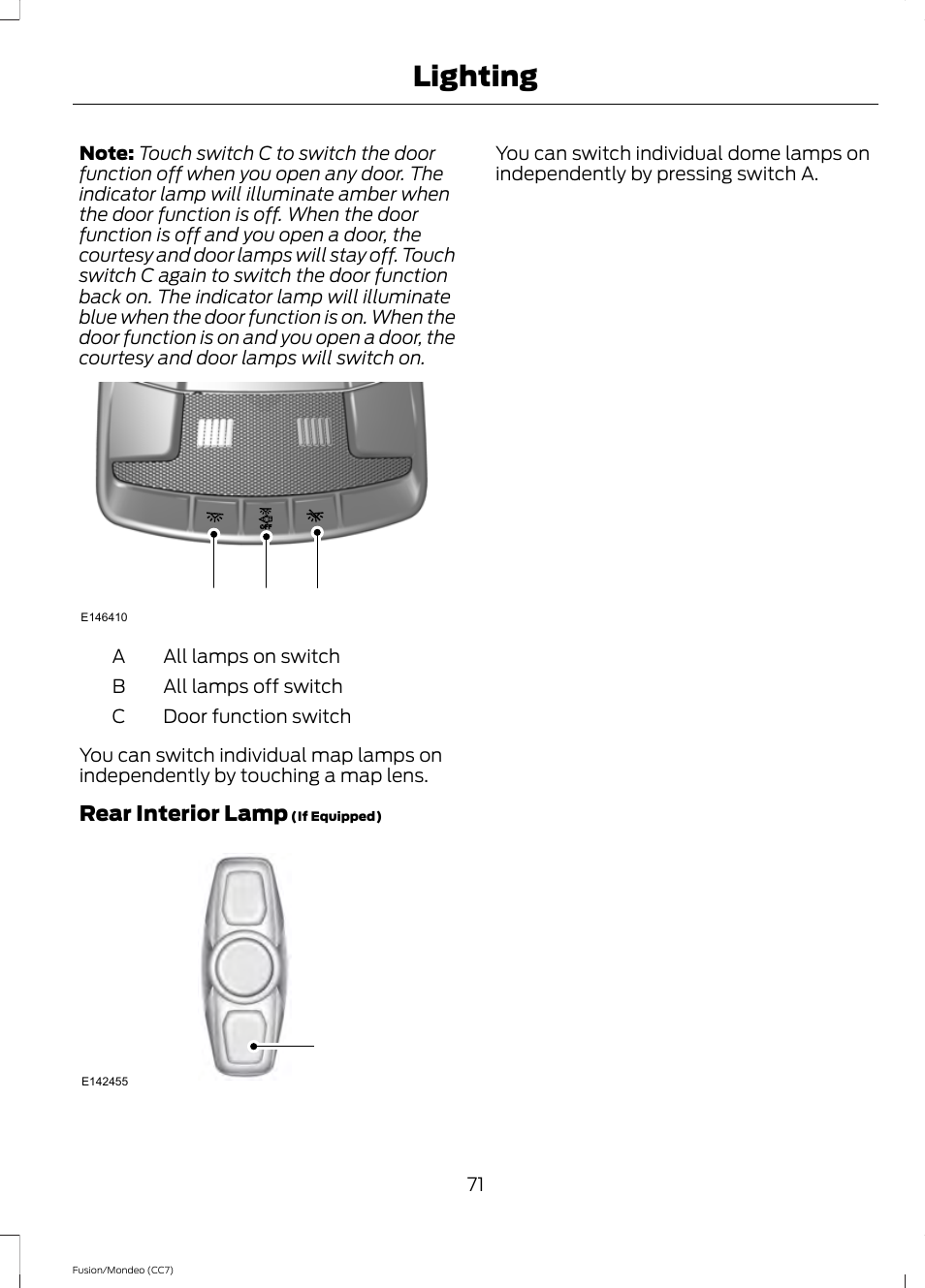 Lighting, Ab c | FORD 2013 Fusion v.3 User Manual | Page 74 / 458