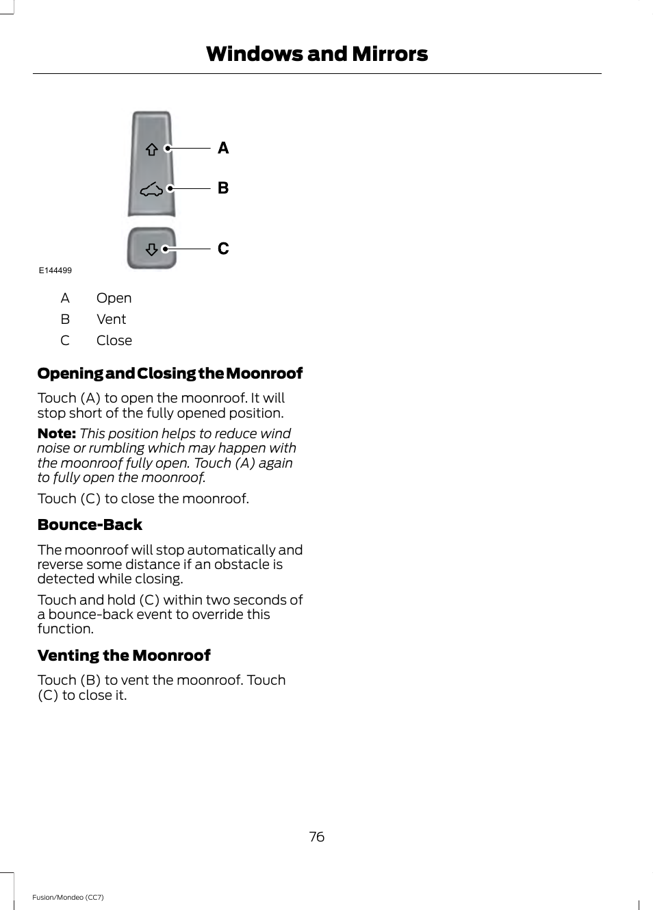 Windows and mirrors | FORD 2013 Fusion v.3 User Manual | Page 79 / 458