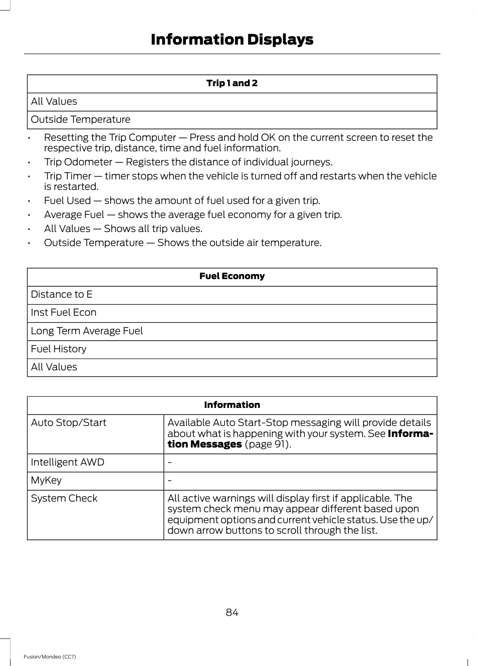 Information displays | FORD 2013 Fusion v.3 User Manual | Page 87 / 458