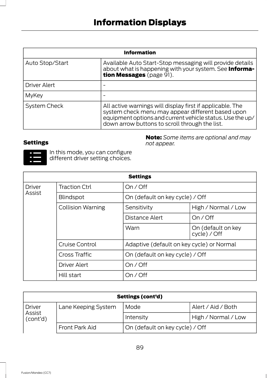 Information displays | FORD 2013 Fusion v.3 User Manual | Page 92 / 458