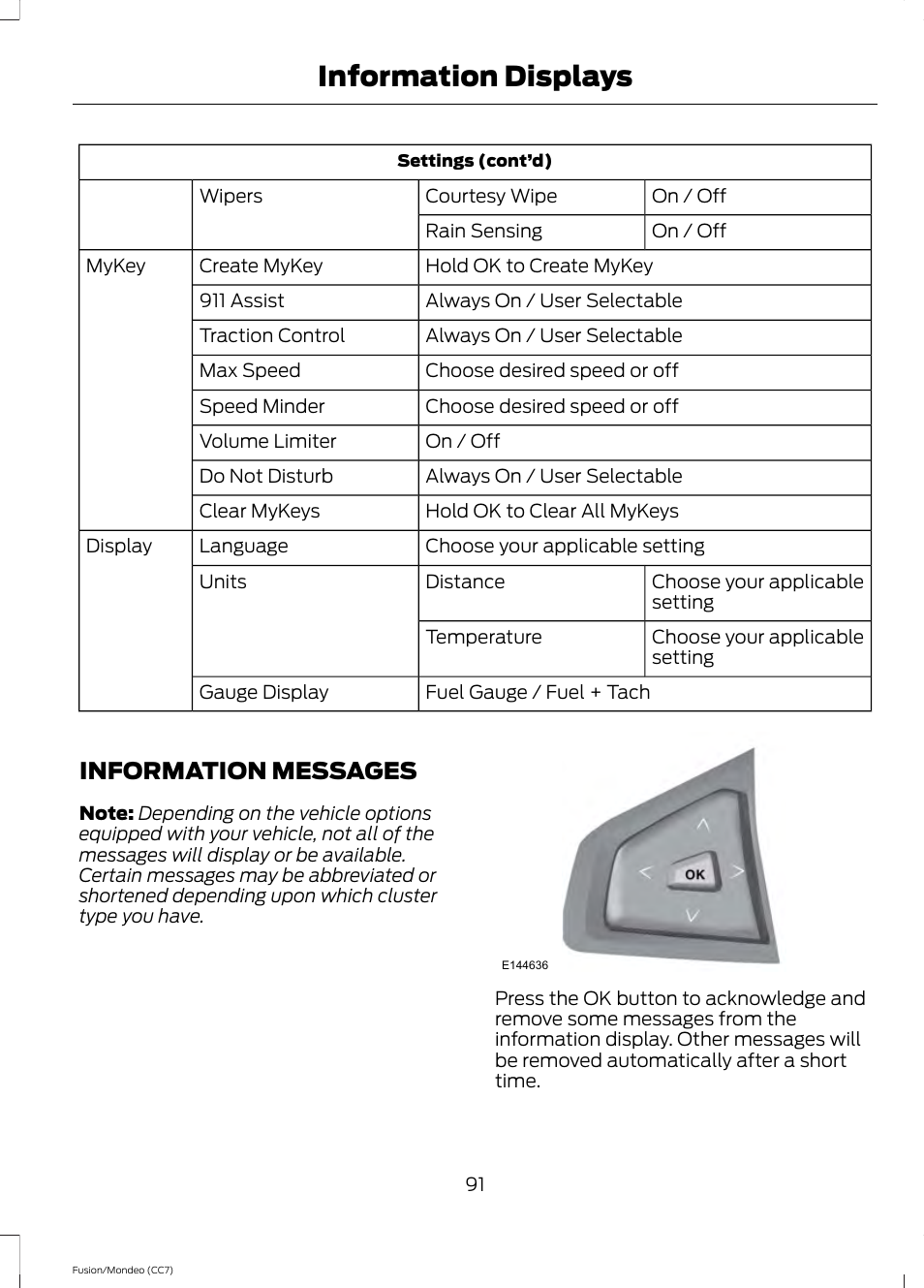 Information messages, Information displays | FORD 2013 Fusion v.3 User Manual | Page 94 / 458