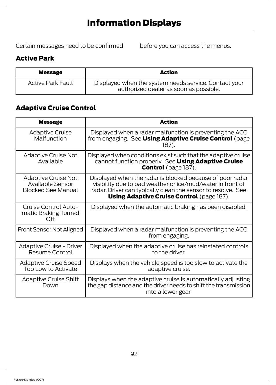 Information displays | FORD 2013 Fusion v.3 User Manual | Page 95 / 458