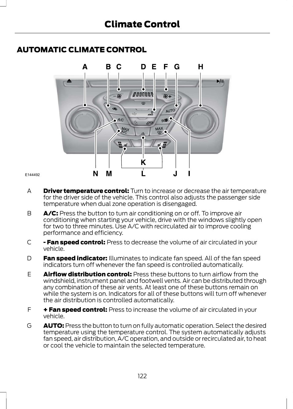 Climate control, Automatic climate control | FORD 2013 Fusion Hybrid v.1 User Manual | Page 124 / 461