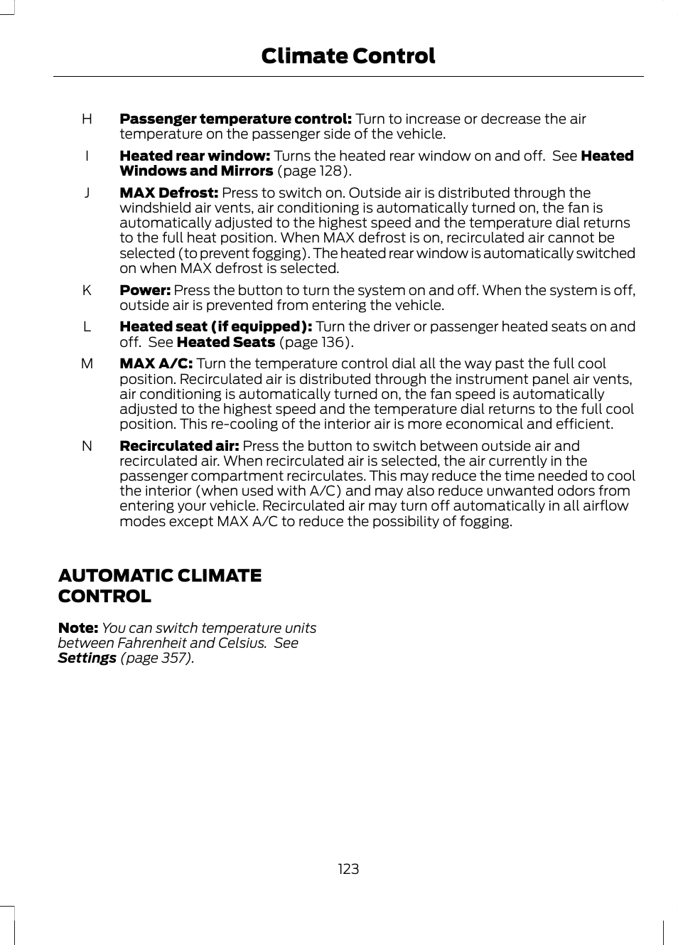 Automatic climate control, Climate control | FORD 2013 Fusion Hybrid v.1 User Manual | Page 125 / 461