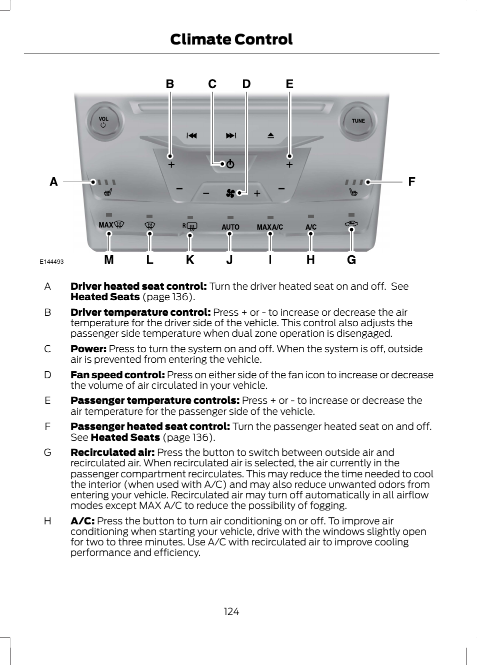 Climate control | FORD 2013 Fusion Hybrid v.1 User Manual | Page 126 / 461