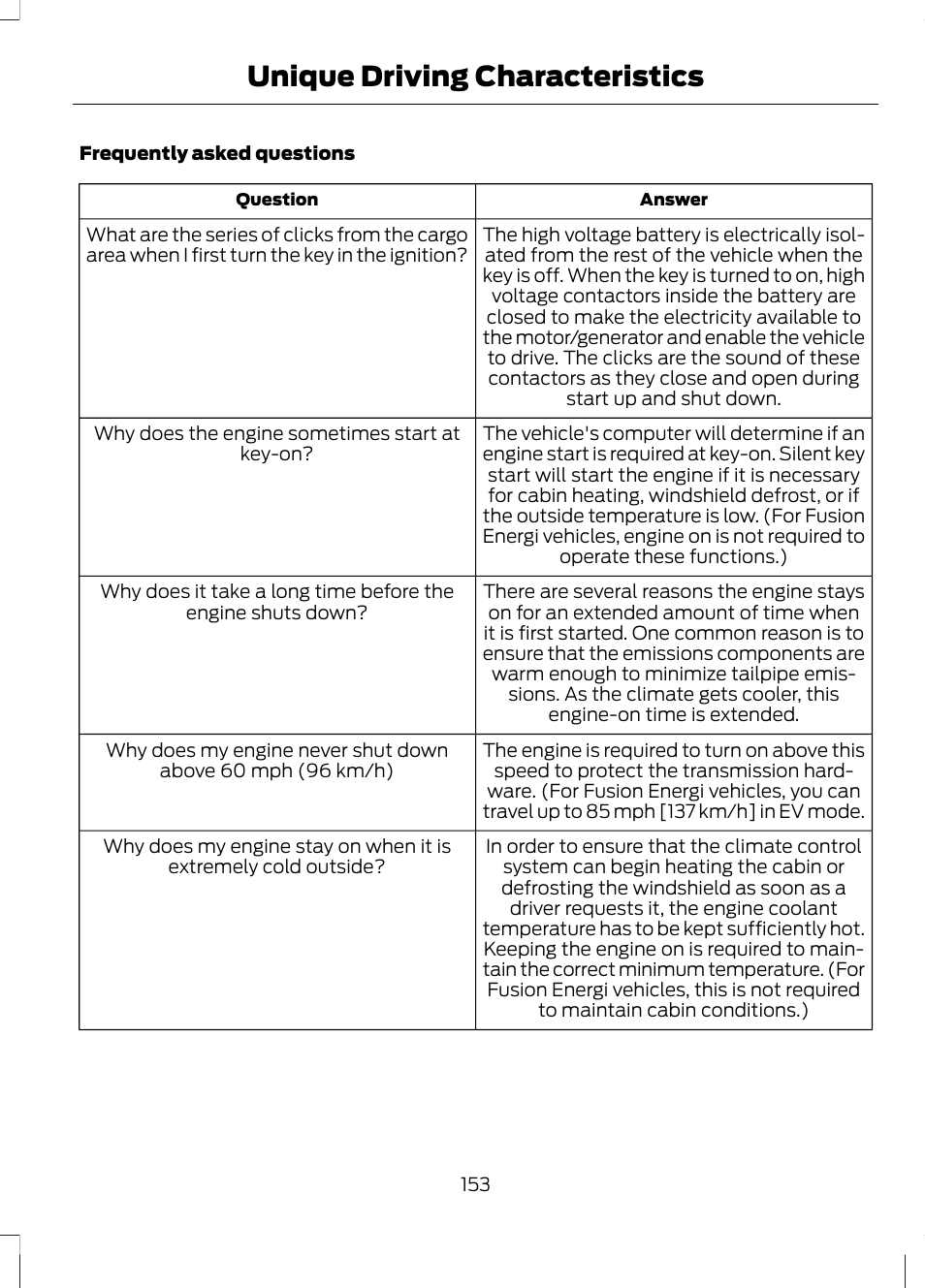 Unique driving characteristics | FORD 2013 Fusion Hybrid v.1 User Manual | Page 155 / 461