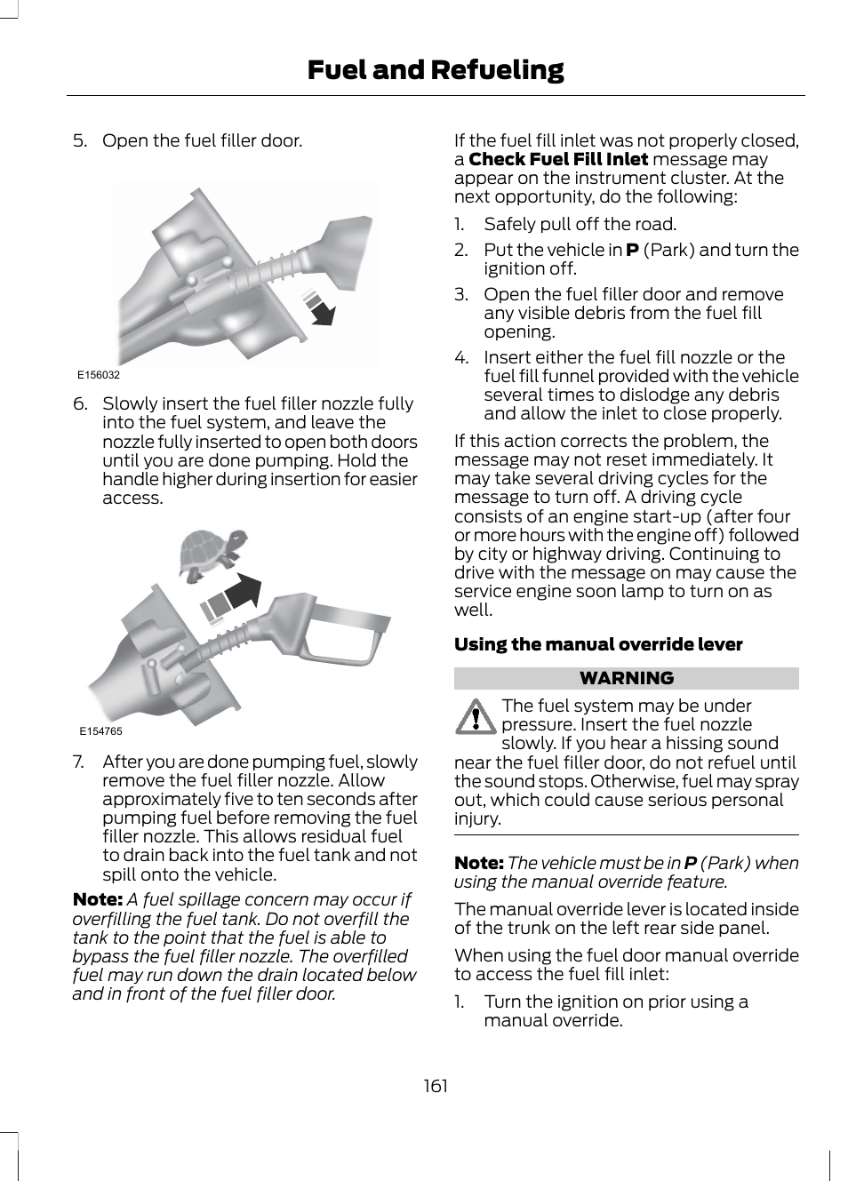 Fuel and refueling | FORD 2013 Fusion Hybrid v.1 User Manual | Page 163 / 461