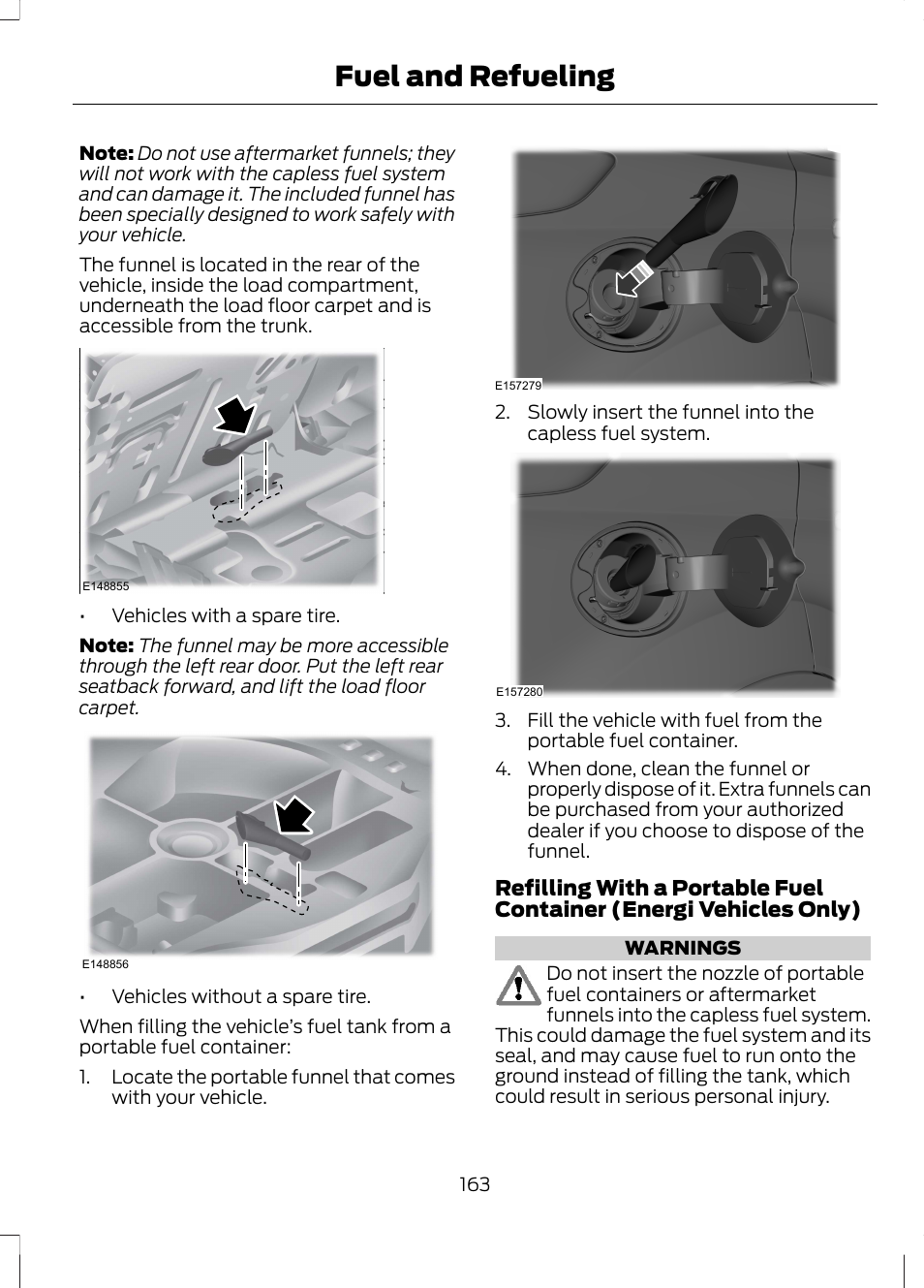 Fuel and refueling | FORD 2013 Fusion Hybrid v.1 User Manual | Page 165 / 461