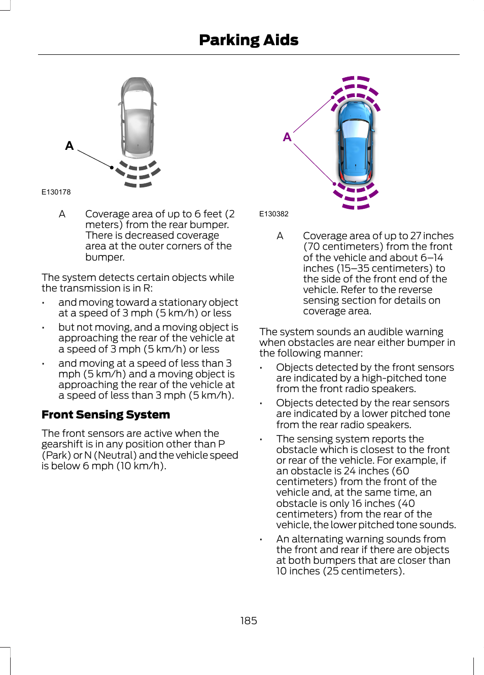 Parking aids | FORD 2013 Fusion Hybrid v.1 User Manual | Page 187 / 461