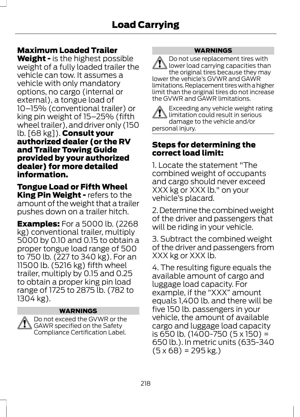 Load carrying | FORD 2013 Fusion Hybrid v.1 User Manual | Page 220 / 461