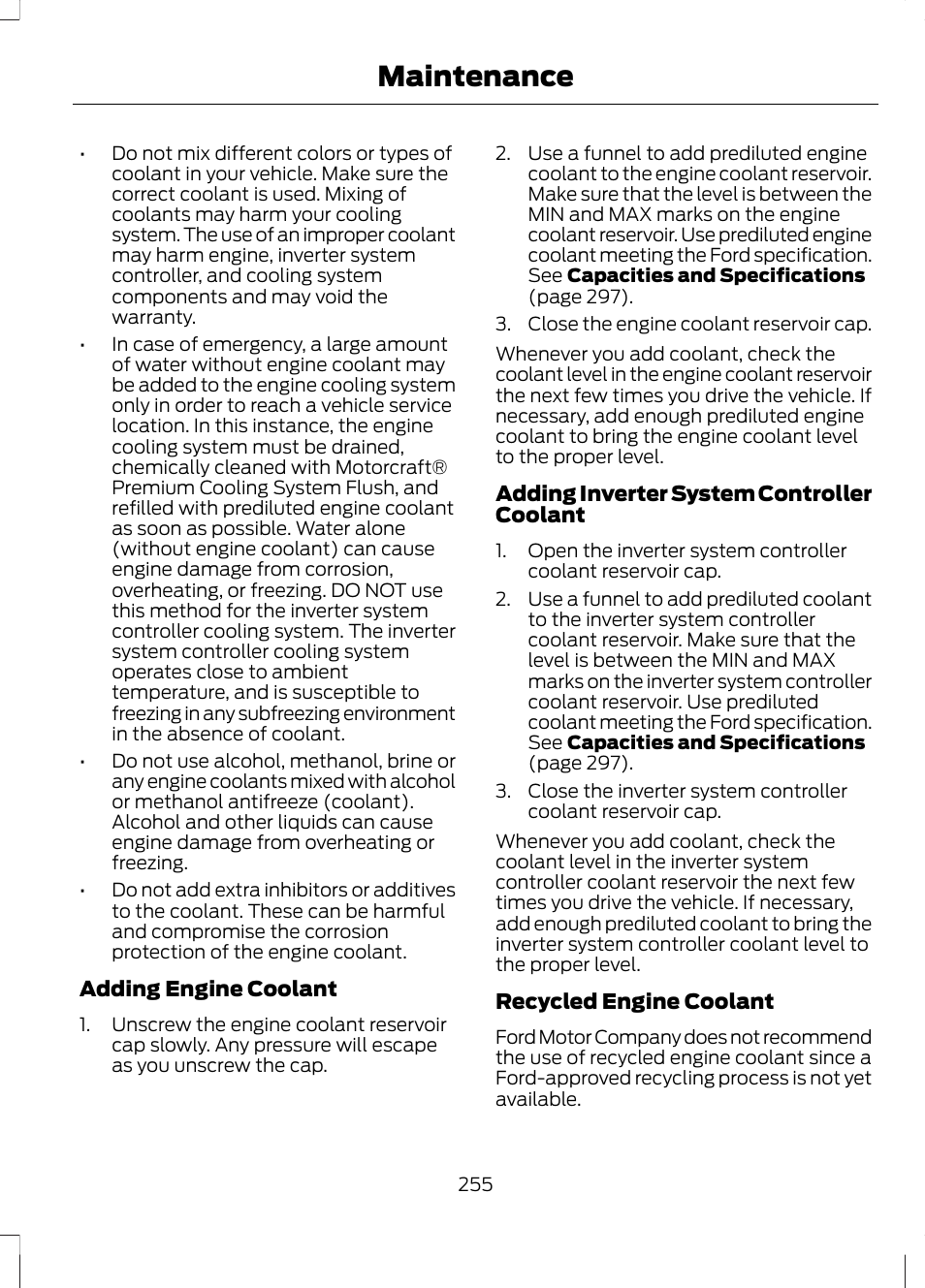 Maintenance | FORD 2013 Fusion Hybrid v.1 User Manual | Page 257 / 461