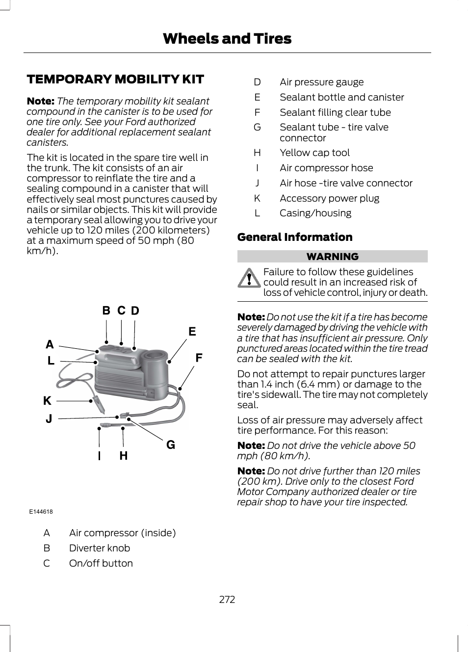 Wheels and tires, Temporary mobility kit | FORD 2013 Fusion Hybrid v.1 User Manual | Page 274 / 461