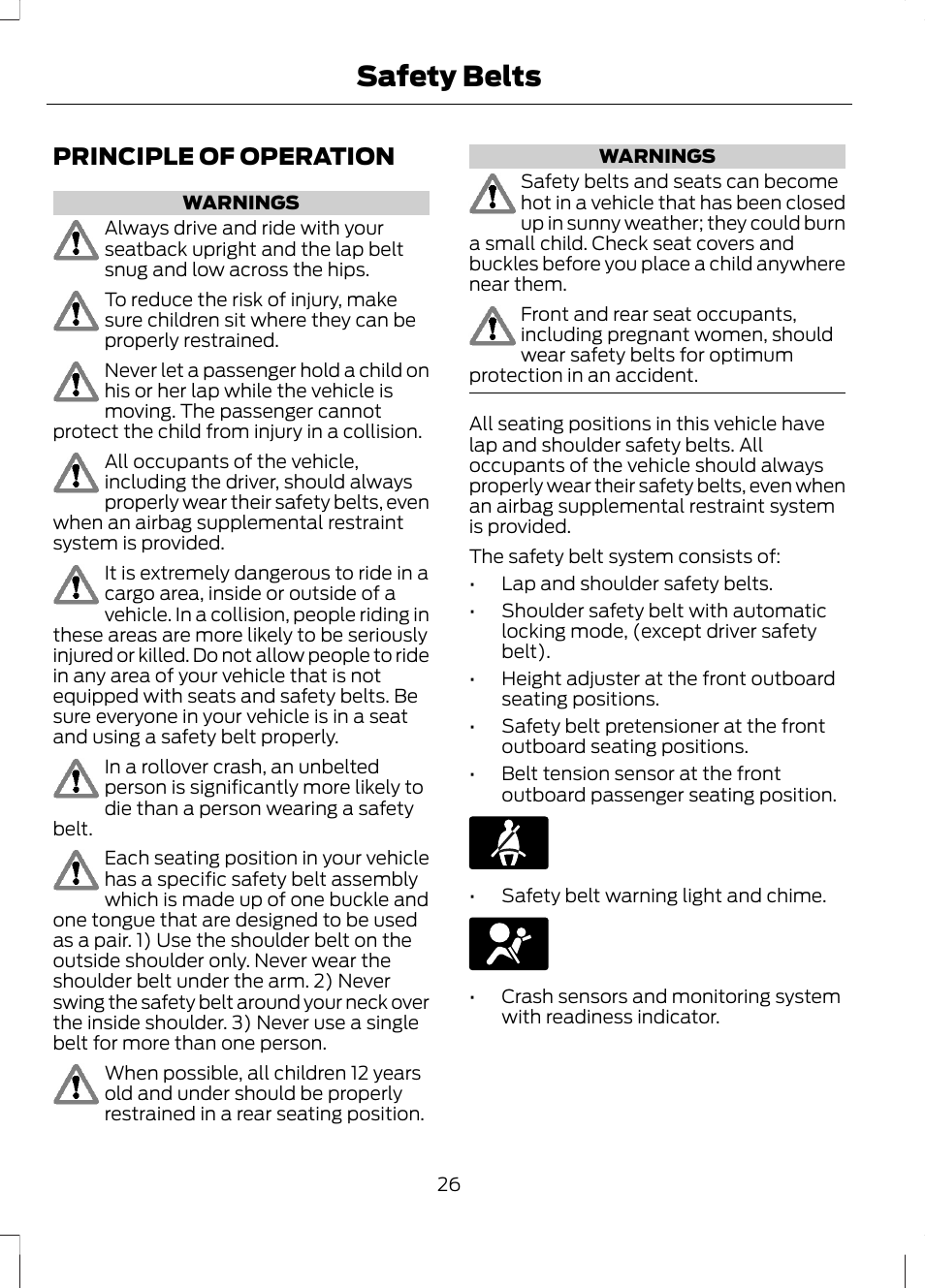 Safety belts, Principle of operation | FORD 2013 Fusion Hybrid v.1 User Manual | Page 28 / 461