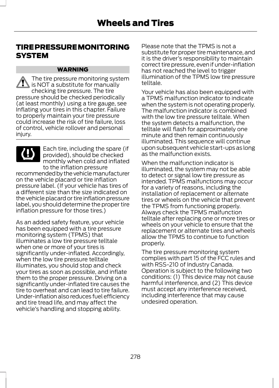 Tire pressure monitoring system, See tire pressure, Wheels and tires | FORD 2013 Fusion Hybrid v.1 User Manual | Page 280 / 461
