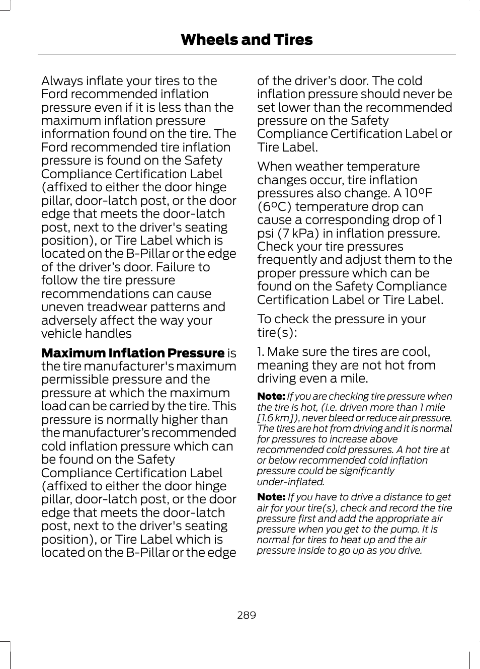 Wheels and tires | FORD 2013 Fusion Hybrid v.1 User Manual | Page 291 / 461