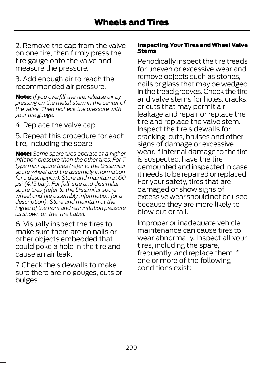 Wheels and tires | FORD 2013 Fusion Hybrid v.1 User Manual | Page 292 / 461