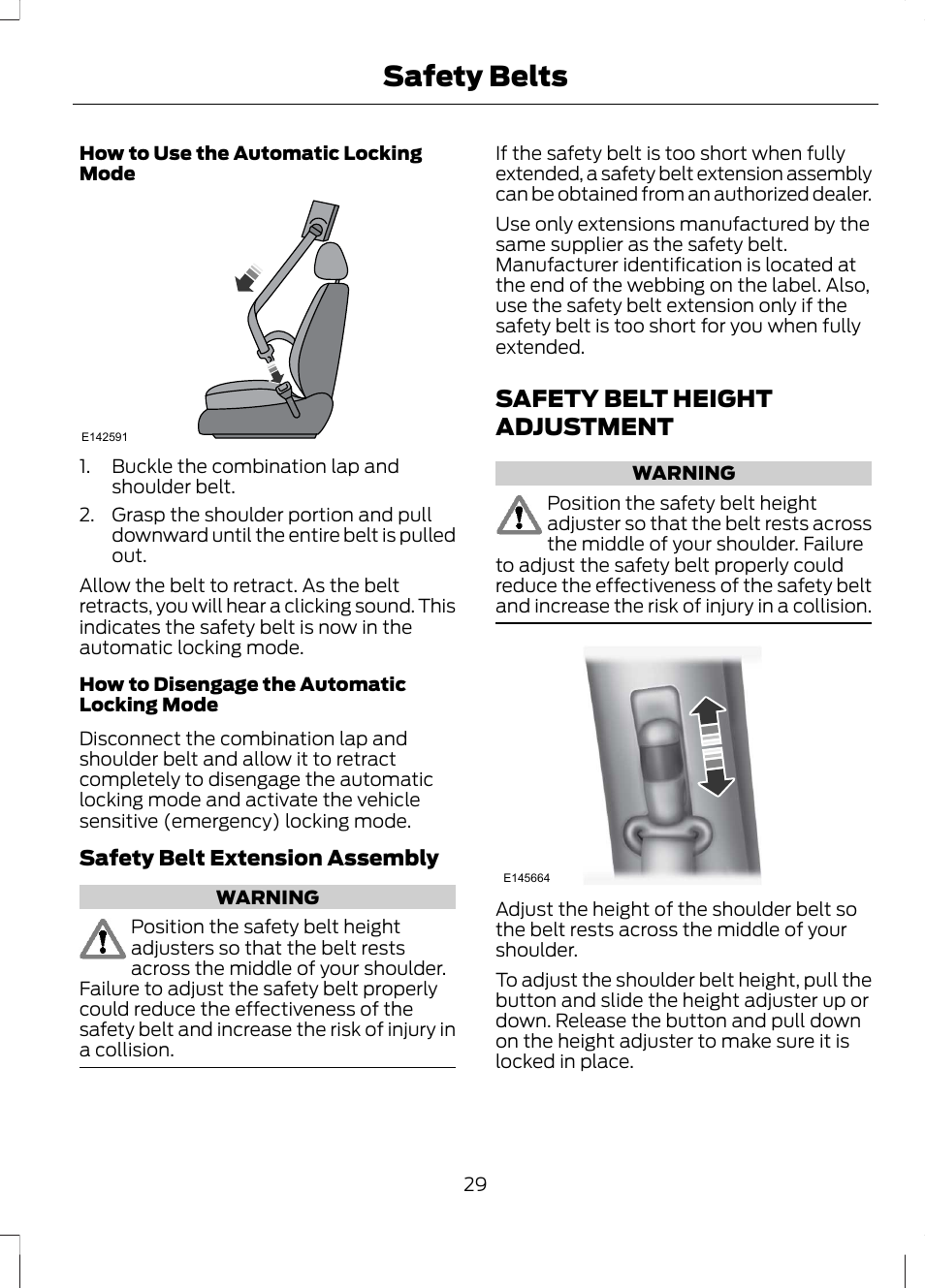 Safety belt height adjustment, Safety belts | FORD 2013 Fusion Hybrid v.1 User Manual | Page 31 / 461