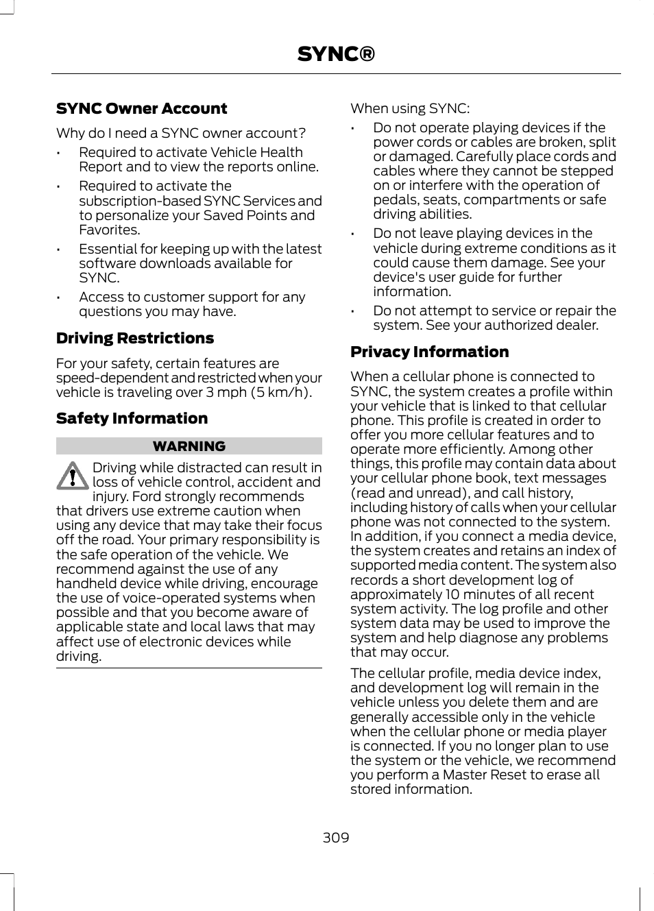 Sync | FORD 2013 Fusion Hybrid v.1 User Manual | Page 311 / 461