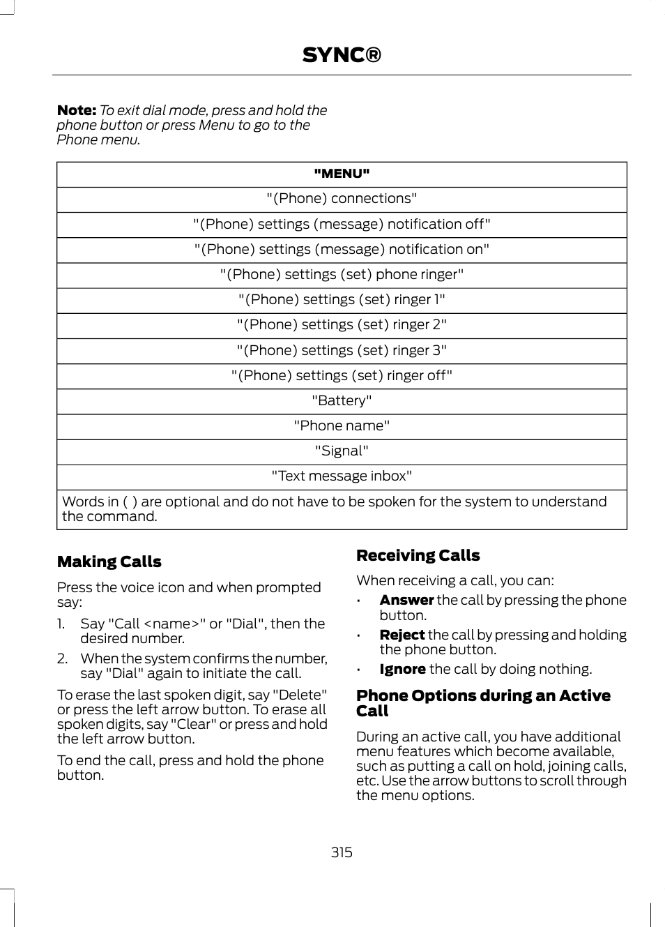 Sync | FORD 2013 Fusion Hybrid v.1 User Manual | Page 317 / 461