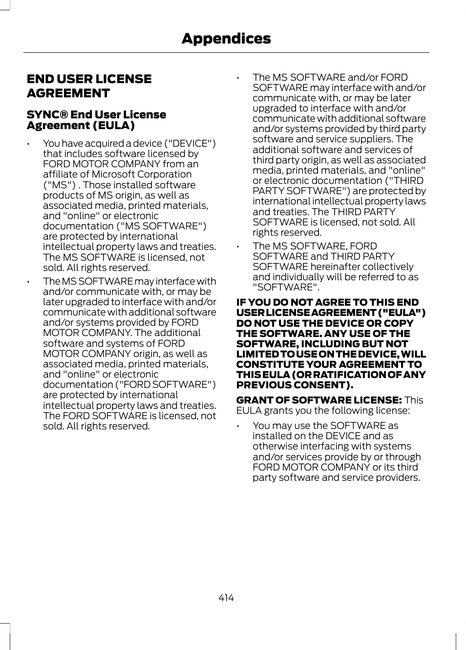 Appendices, End user license agreement | FORD 2013 Fusion Hybrid v.1 User Manual | Page 416 / 461
