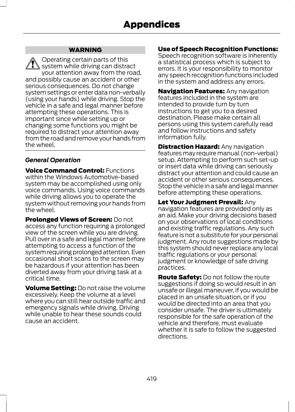 Appendices | FORD 2013 Fusion Hybrid v.1 User Manual | Page 421 / 461