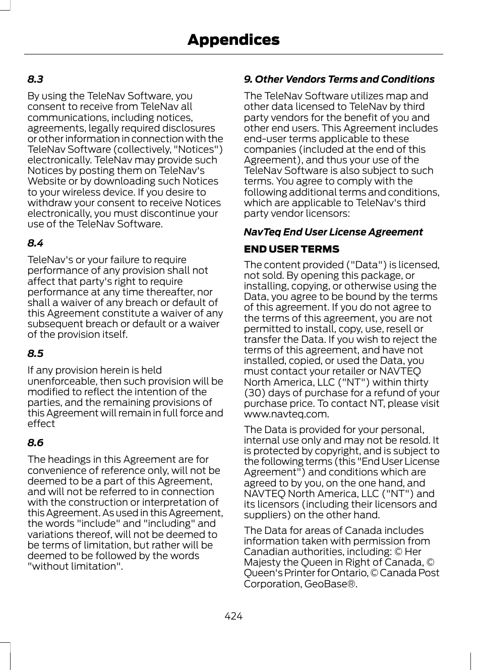 Appendices | FORD 2013 Fusion Hybrid v.1 User Manual | Page 426 / 461
