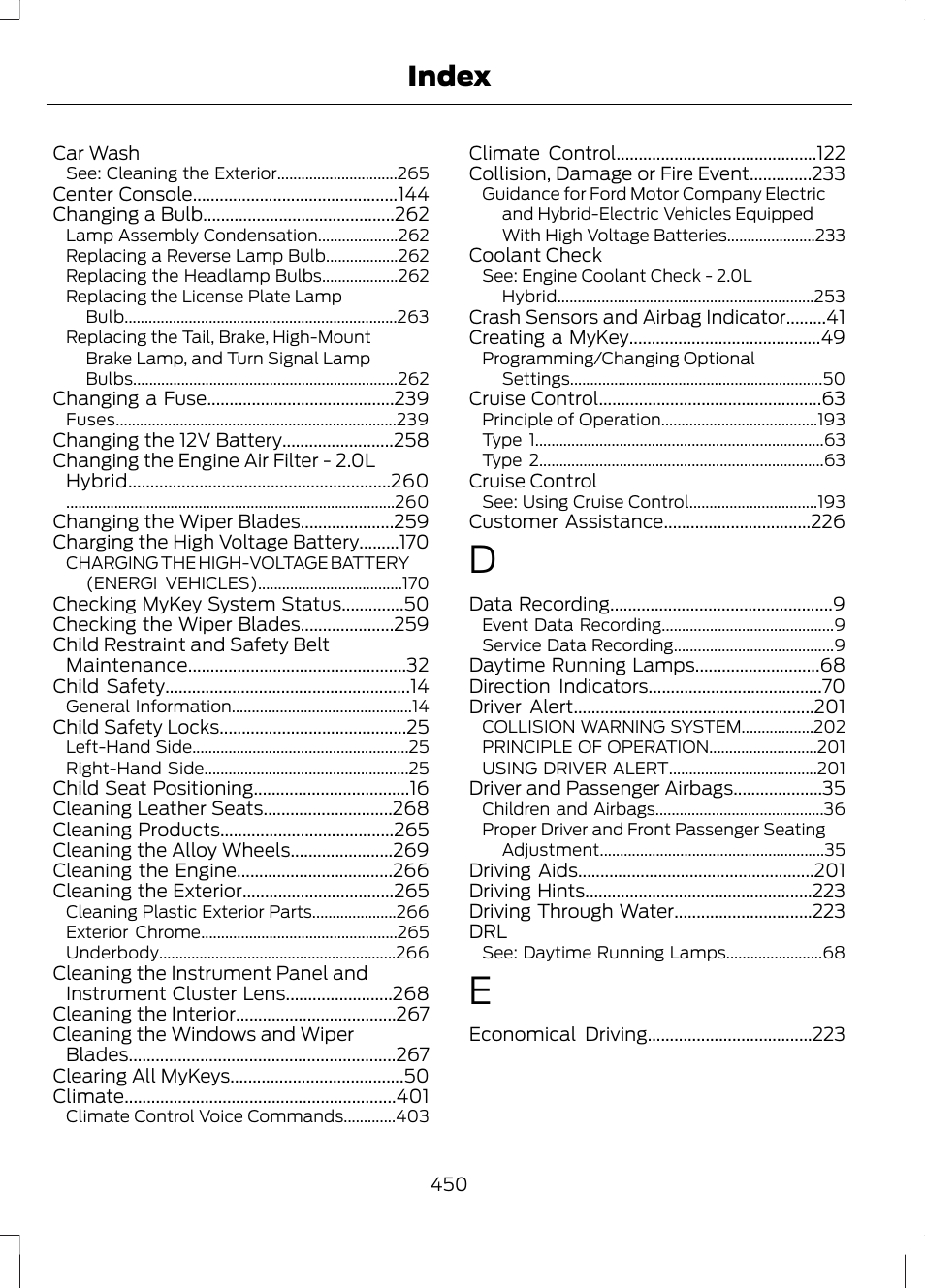 Index | FORD 2013 Fusion Hybrid v.1 User Manual | Page 452 / 461