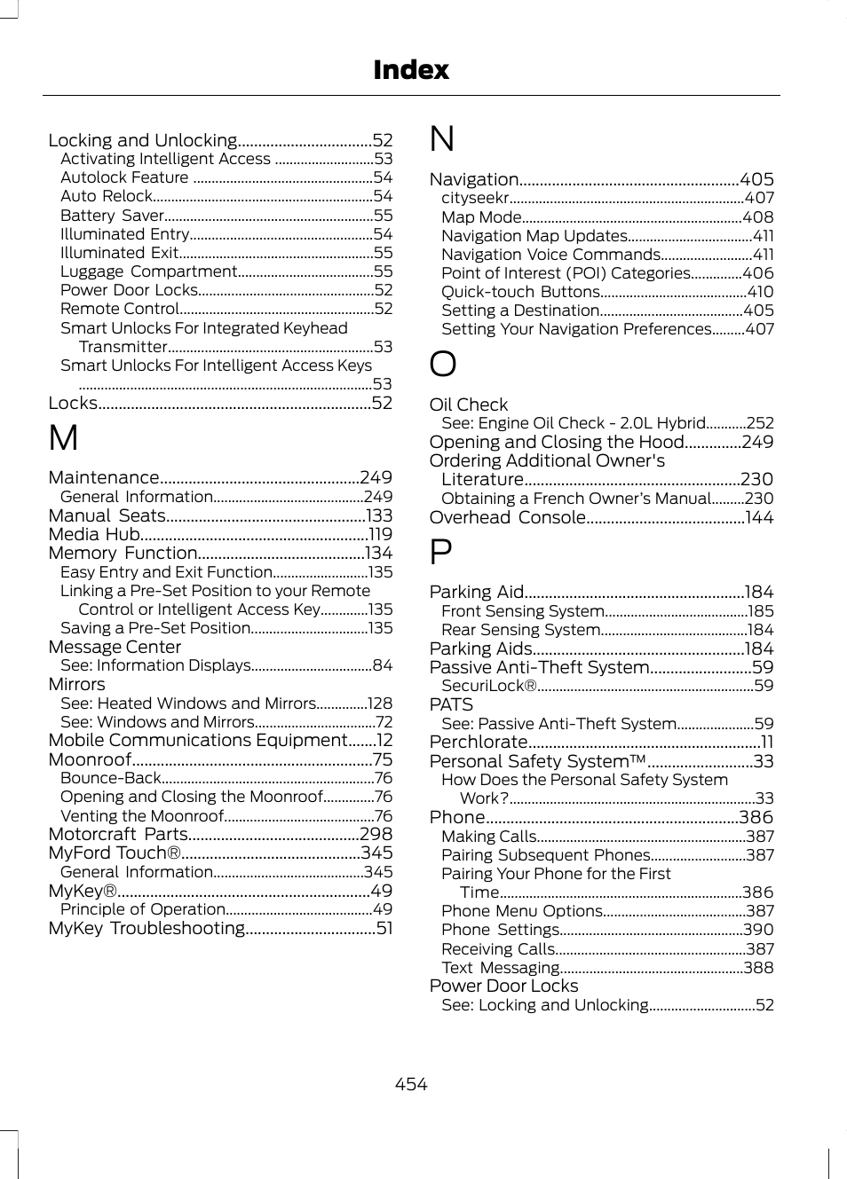 Index | FORD 2013 Fusion Hybrid v.1 User Manual | Page 456 / 461