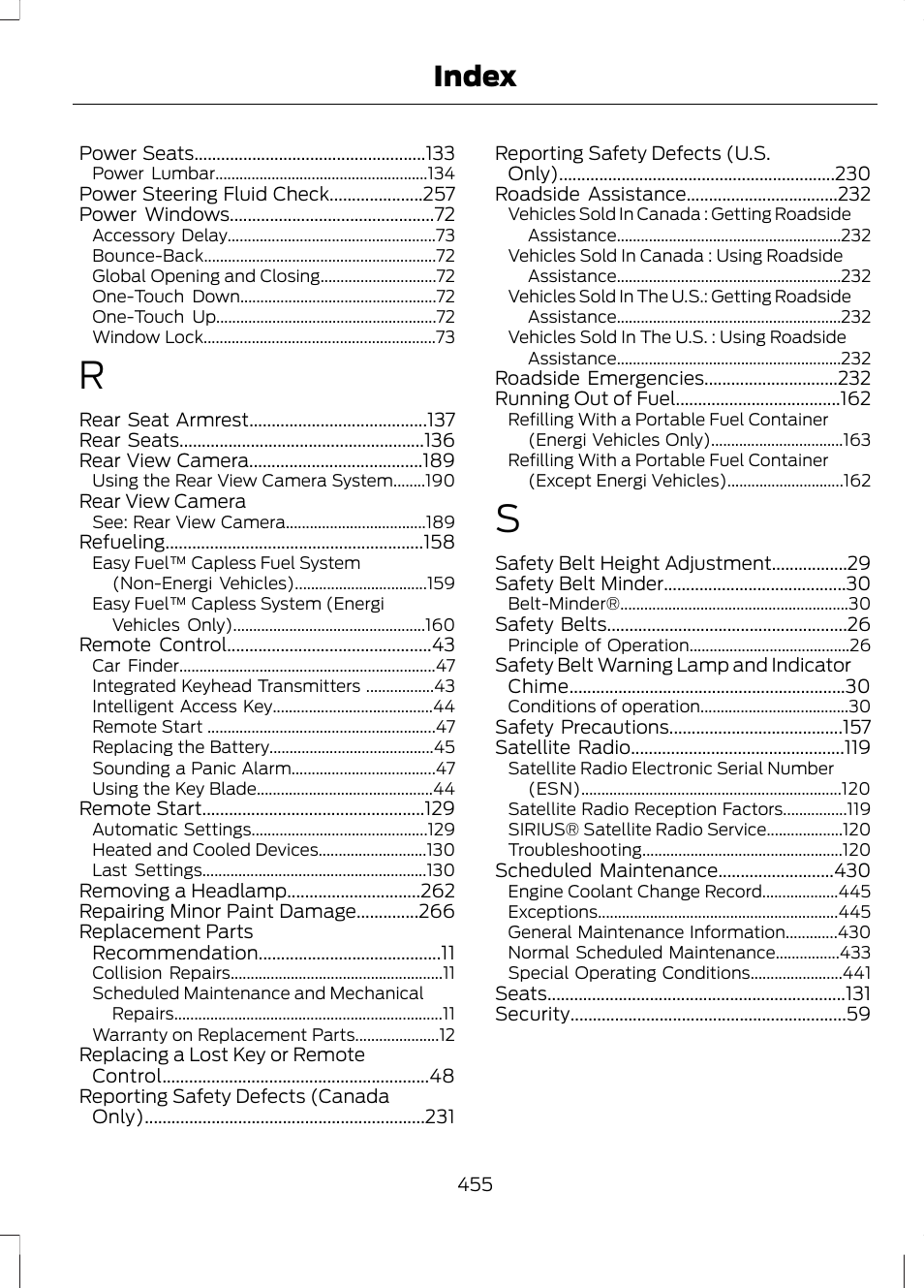 Index | FORD 2013 Fusion Hybrid v.1 User Manual | Page 457 / 461