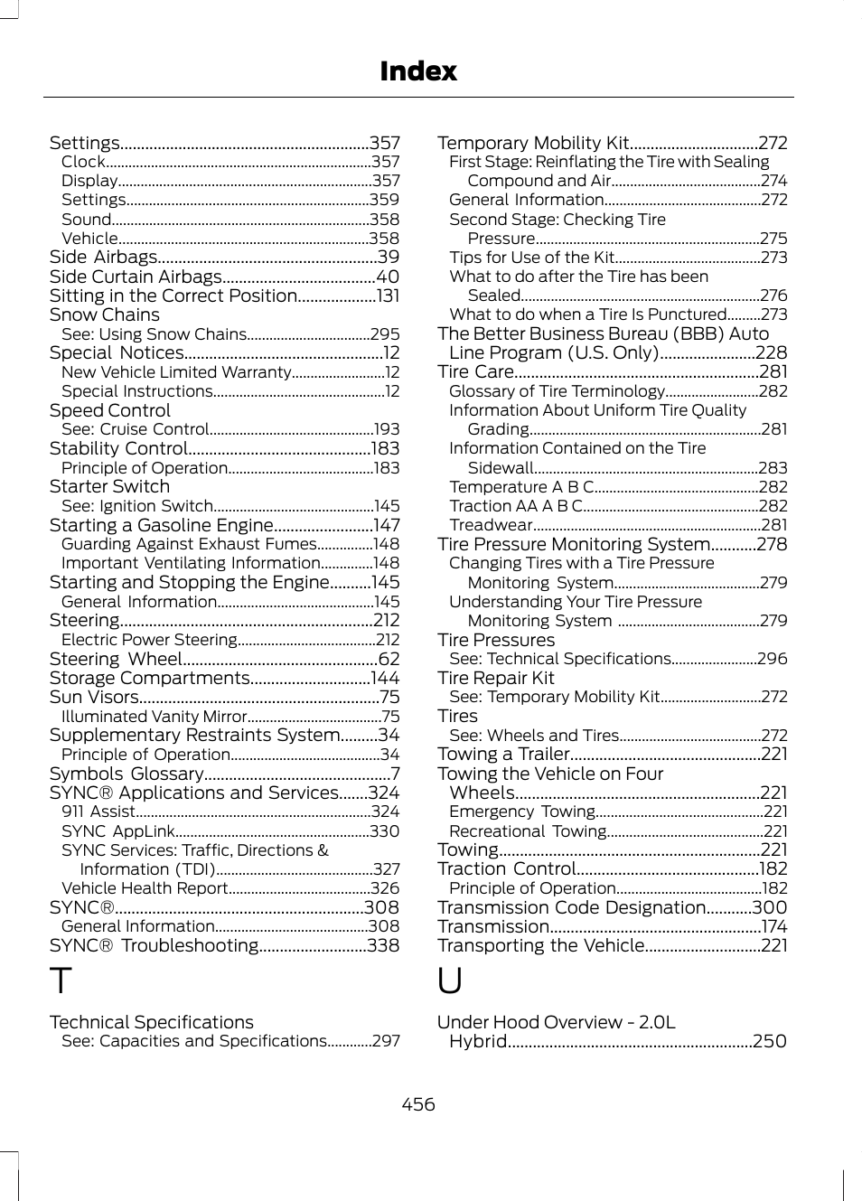 Index | FORD 2013 Fusion Hybrid v.1 User Manual | Page 458 / 461