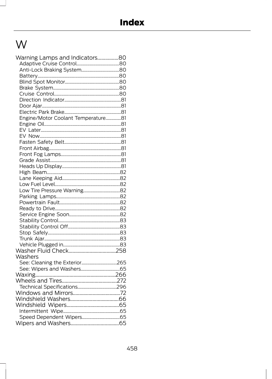 Index | FORD 2013 Fusion Hybrid v.1 User Manual | Page 460 / 461