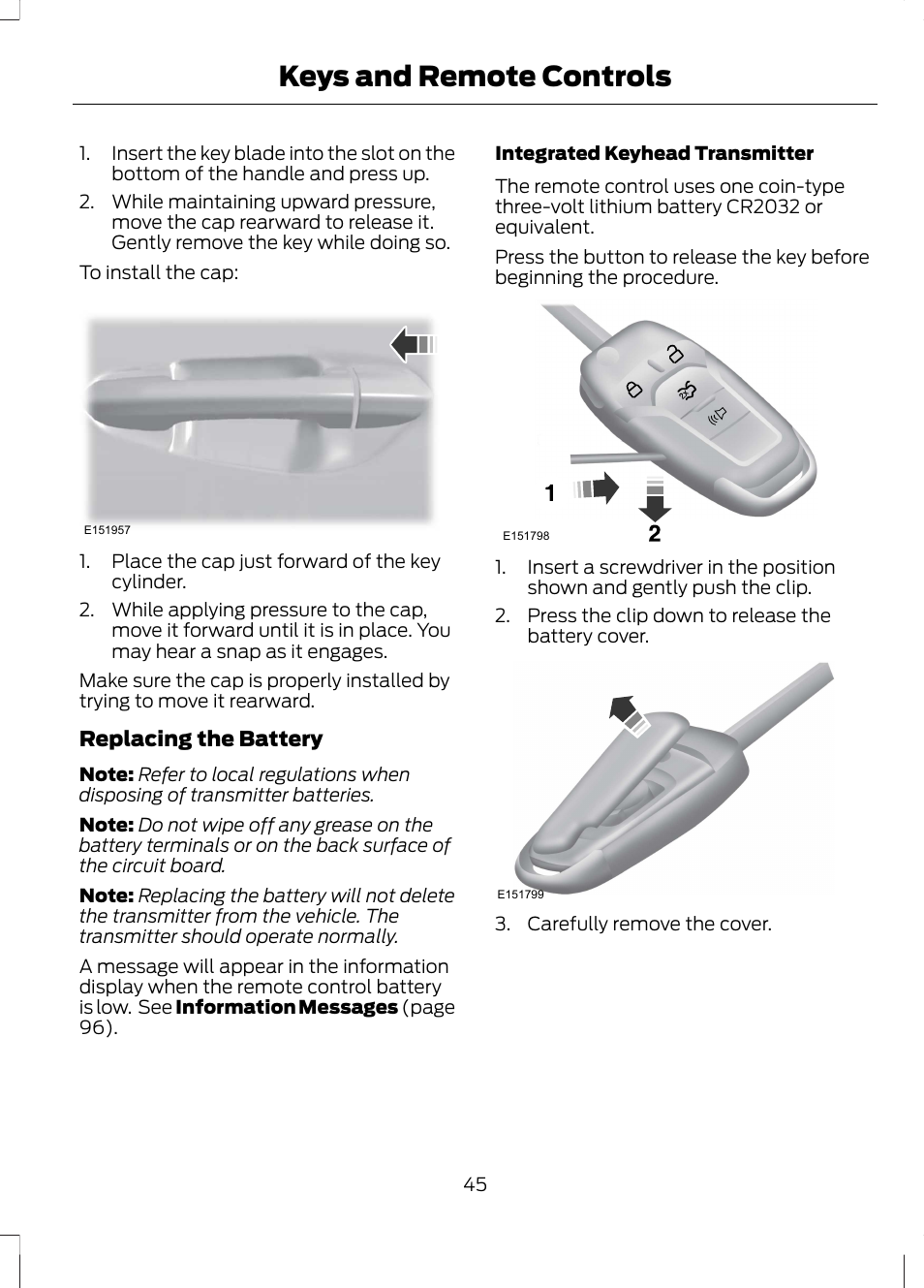 Keys and remote controls | FORD 2013 Fusion Hybrid v.1 User Manual | Page 47 / 461