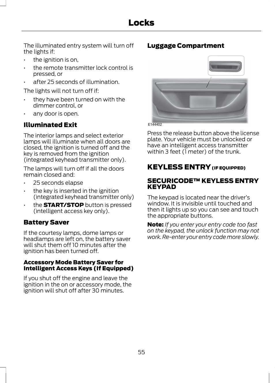 Keyless entry, Locks | FORD 2013 Fusion Hybrid v.1 User Manual | Page 57 / 461