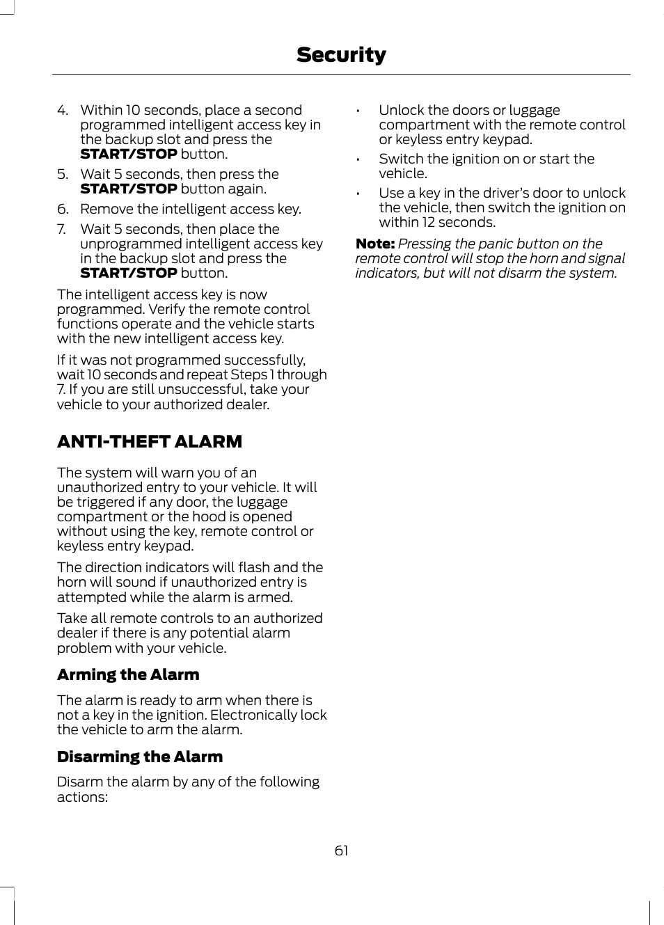 Anti-theft alarm, Security | FORD 2013 Fusion Hybrid v.1 User Manual | Page 63 / 461