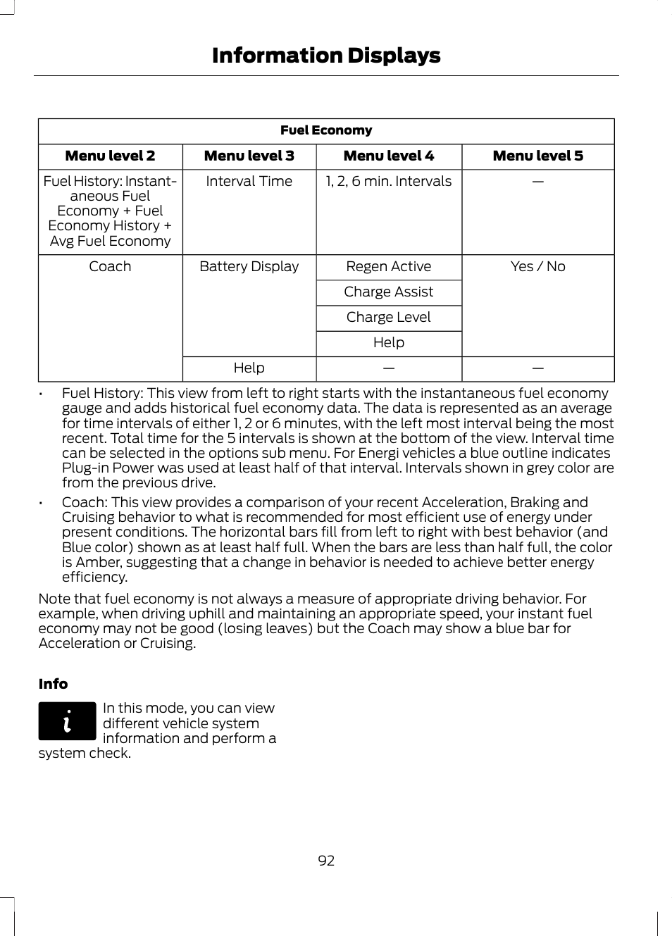 Information displays | FORD 2013 Fusion Hybrid v.1 User Manual | Page 94 / 461