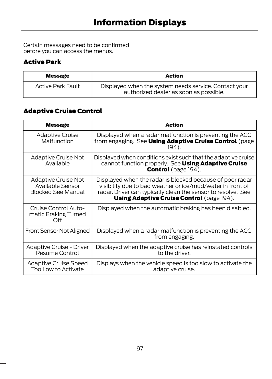 Information displays | FORD 2013 Fusion Hybrid v.1 User Manual | Page 99 / 461