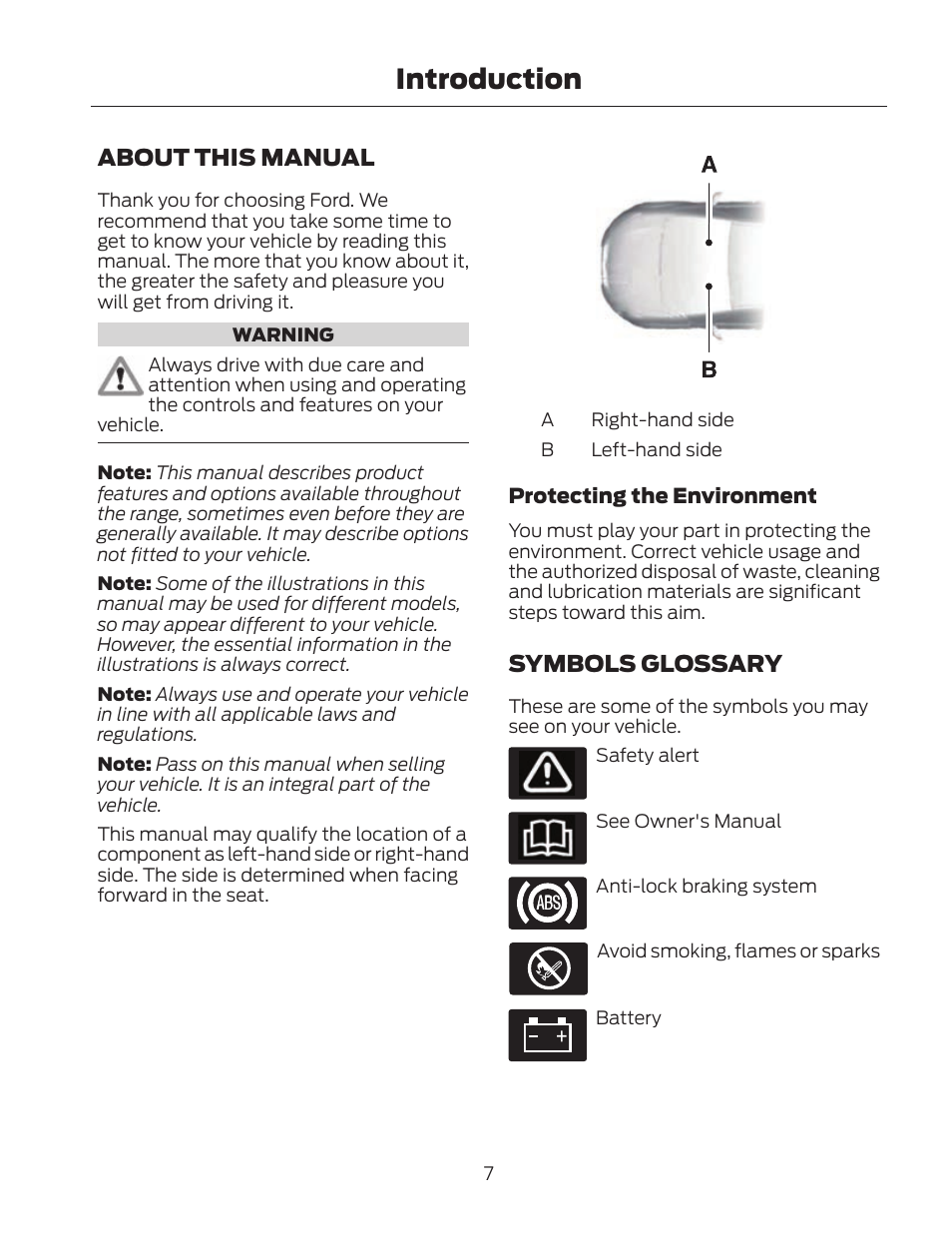 Introduction, About this manual, Symbols glossary | FORD 2013 Fusion Hybrid v.2 User Manual | Page 10 / 470
