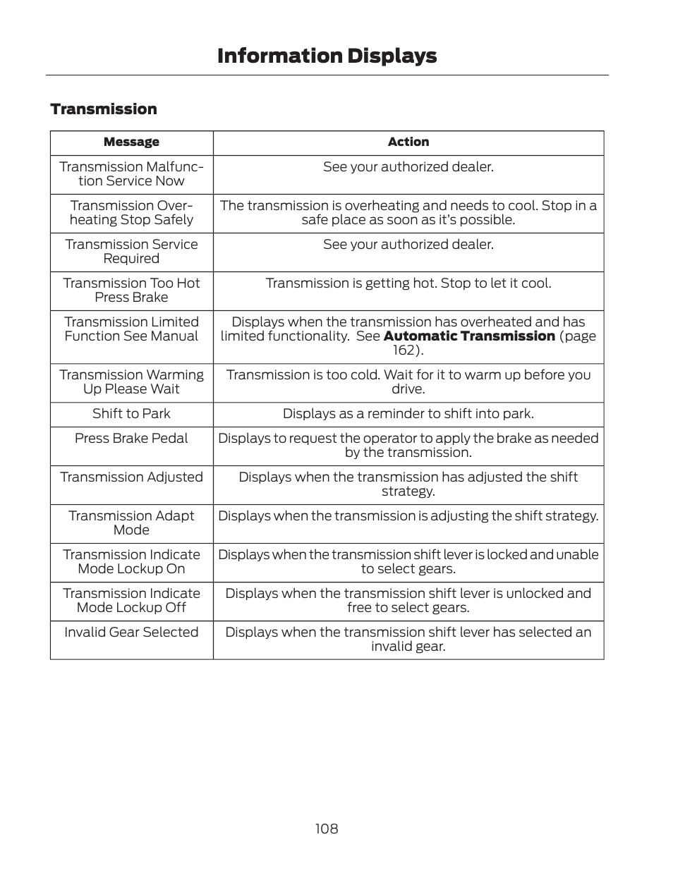 Information displays | FORD 2013 Fusion Hybrid v.2 User Manual | Page 111 / 470