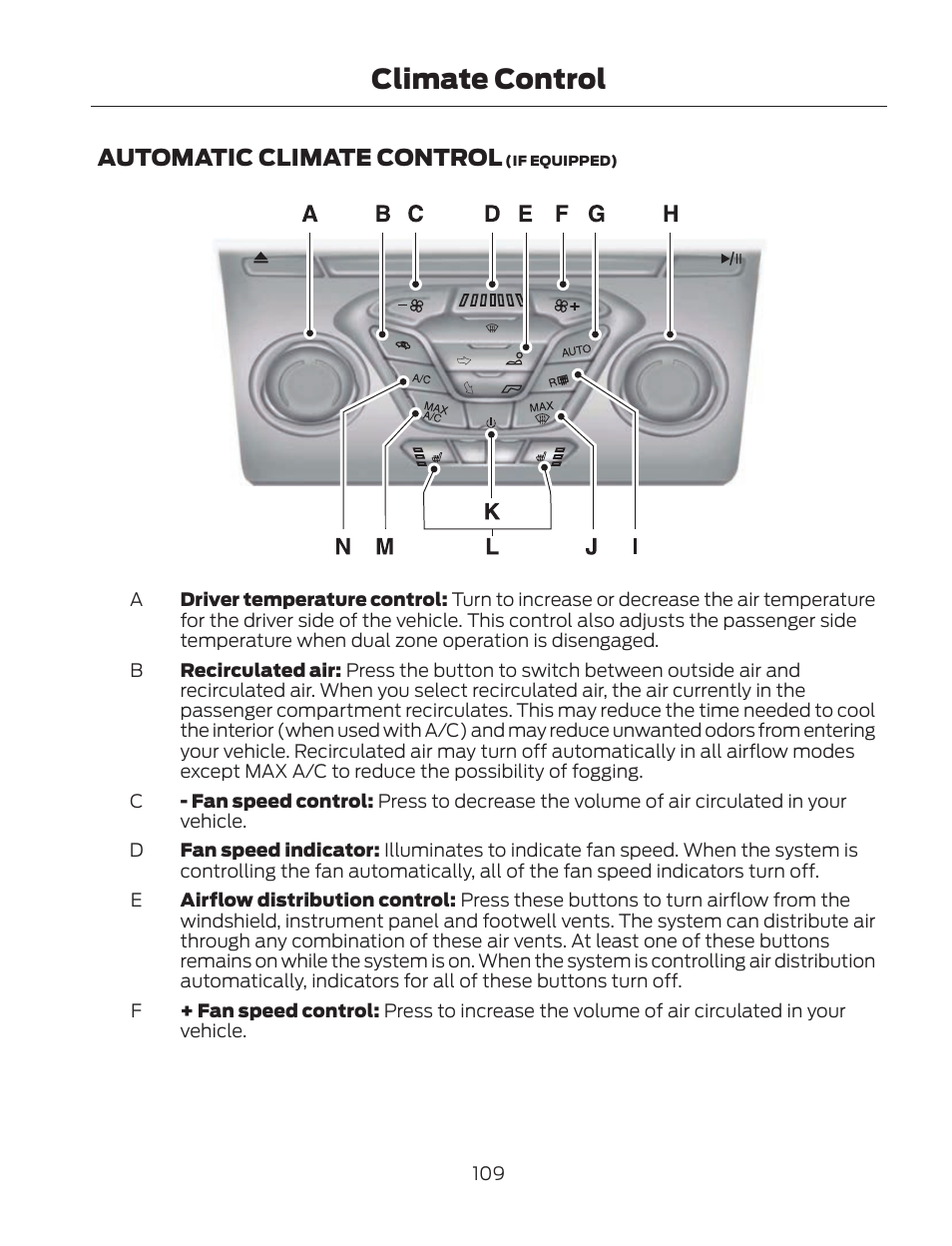 Climate control, Automatic climate control | FORD 2013 Fusion Hybrid v.2 User Manual | Page 112 / 470