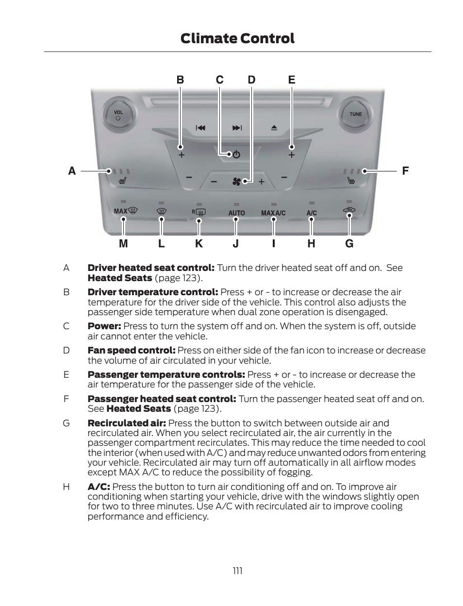 Climate control | FORD 2013 Fusion Hybrid v.2 User Manual | Page 114 / 470