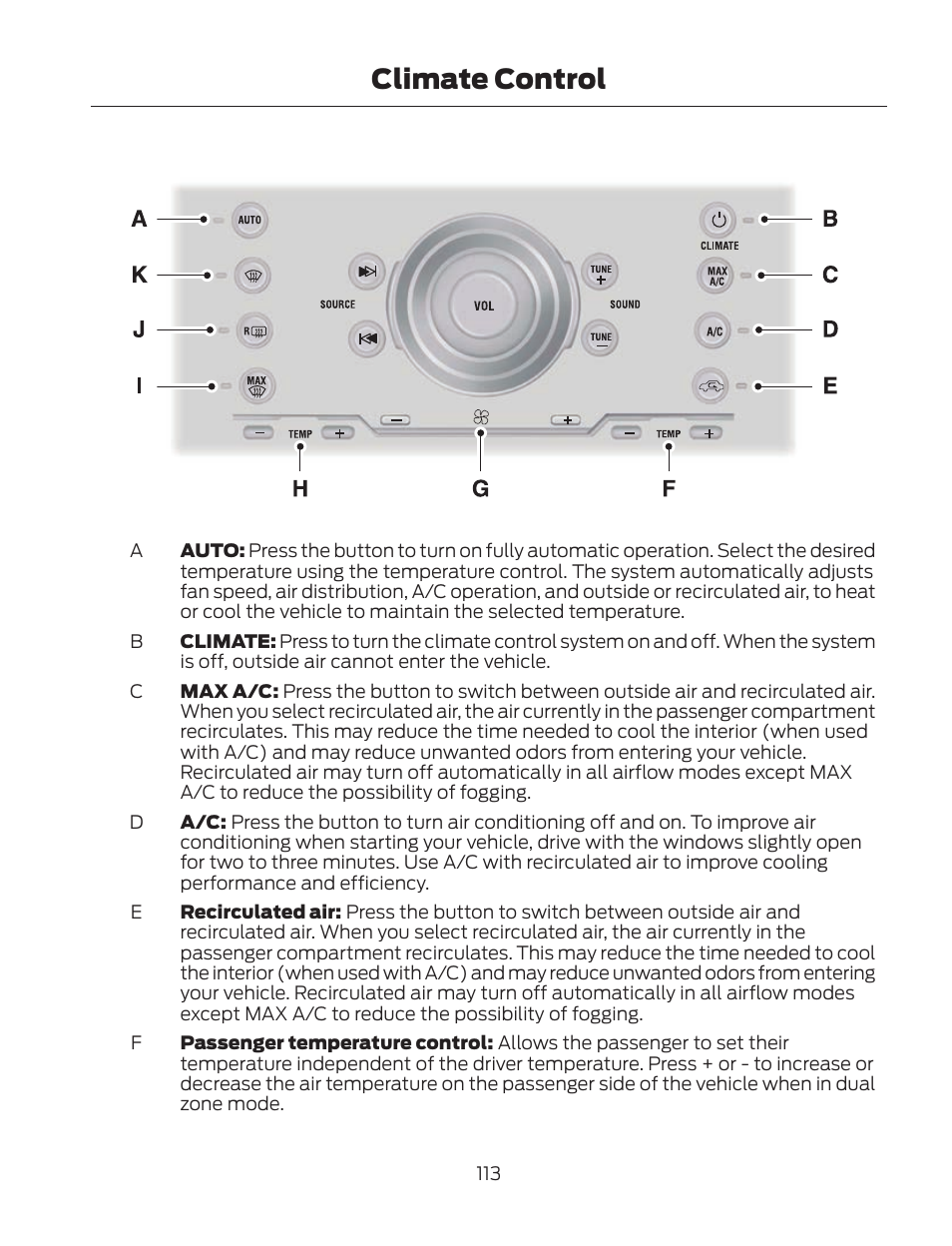 Climate control | FORD 2013 Fusion Hybrid v.2 User Manual | Page 116 / 470